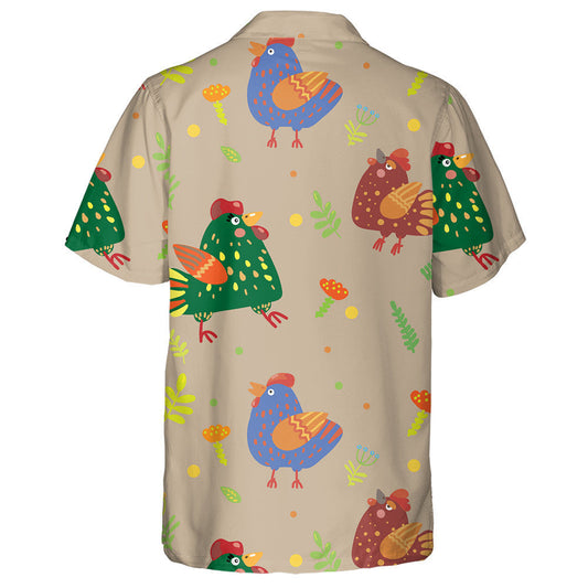 Colorful Funny Chicken With Egg Flower And Leaf Hawaiian Shirt, Hawaiian Shirt Gift, Christmas Gift