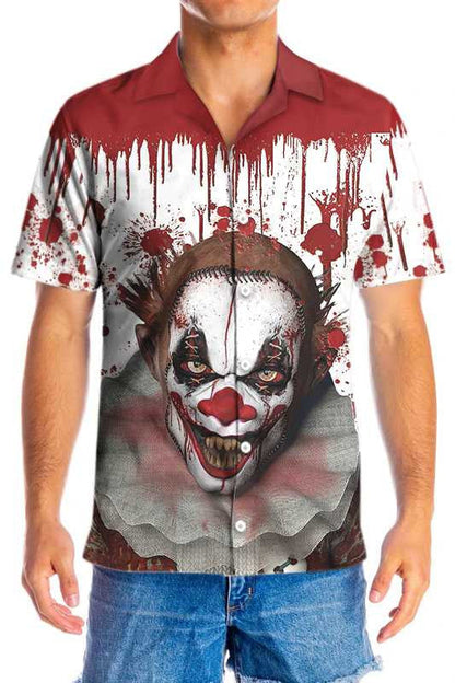 Scary Halloween Clown Faces With Blood Pattern Design Hawaiian Shirt, Hawaiian Shirt Gift, Christmas Gift