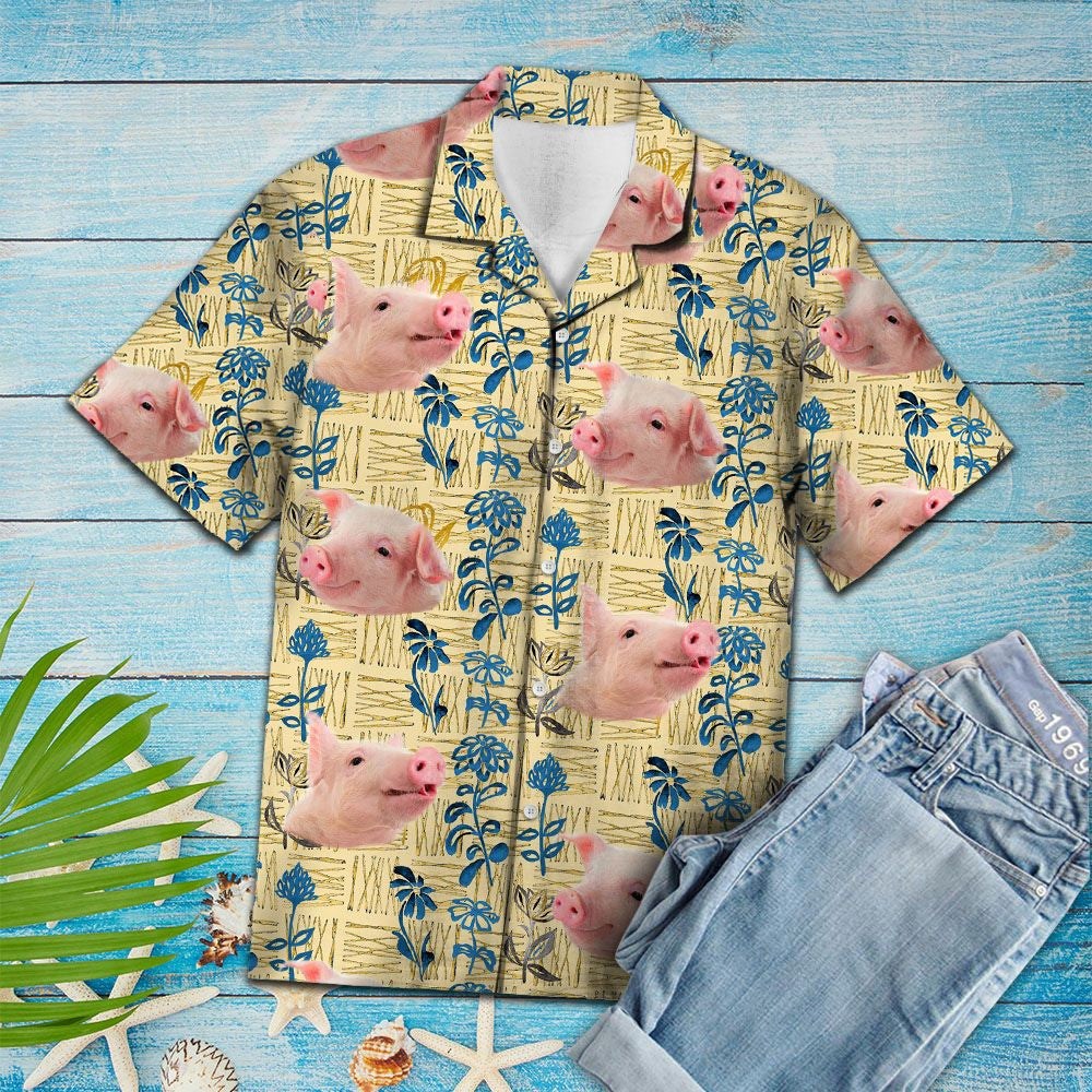 Lovely Pig And Floral Design Hawaiian Shirt,Hawaiian Shirt Gift, Christmas Gift