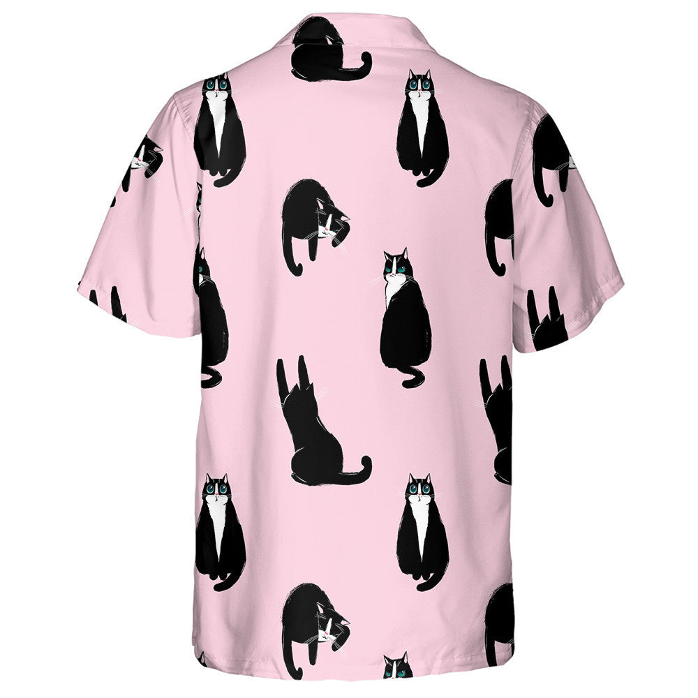 Black Cats With Green Eyes On A Pink Background Hawaiian Shirt, Hawaiian Shirt Gift, Christmas Gift