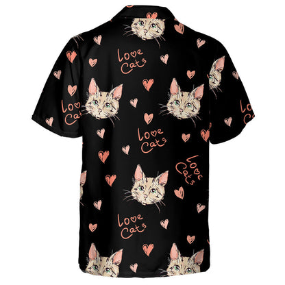 Cute Face Of Cat And Heart In Cartoon Style Hawaiian Shirt, Hawaiian Shirt Gift, Christmas Gift