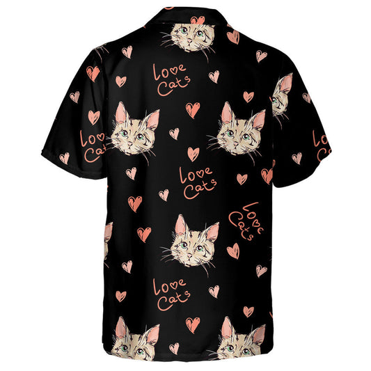 Cute Face Of Cat And Heart In Cartoon Style Hawaiian Shirt, Hawaiian Shirt Gift, Christmas Gift