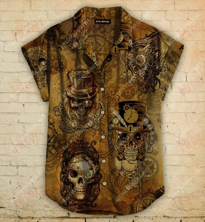 Skull Steampunk Short Short Sleeve Shirt Summer Hawaiian T Shirts Hawaiian Crazy Shirts Hawaiian Shirt Pattern, Hawaiian Shirt Gift, Christmas Gift