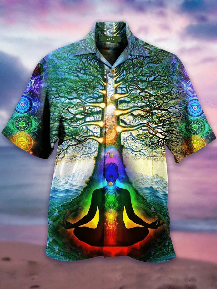 Rainbow Yoga Leaves Nice Ornamental Hawaiian Shirt,Hawaiian Shirt Gift, Christmas Gift