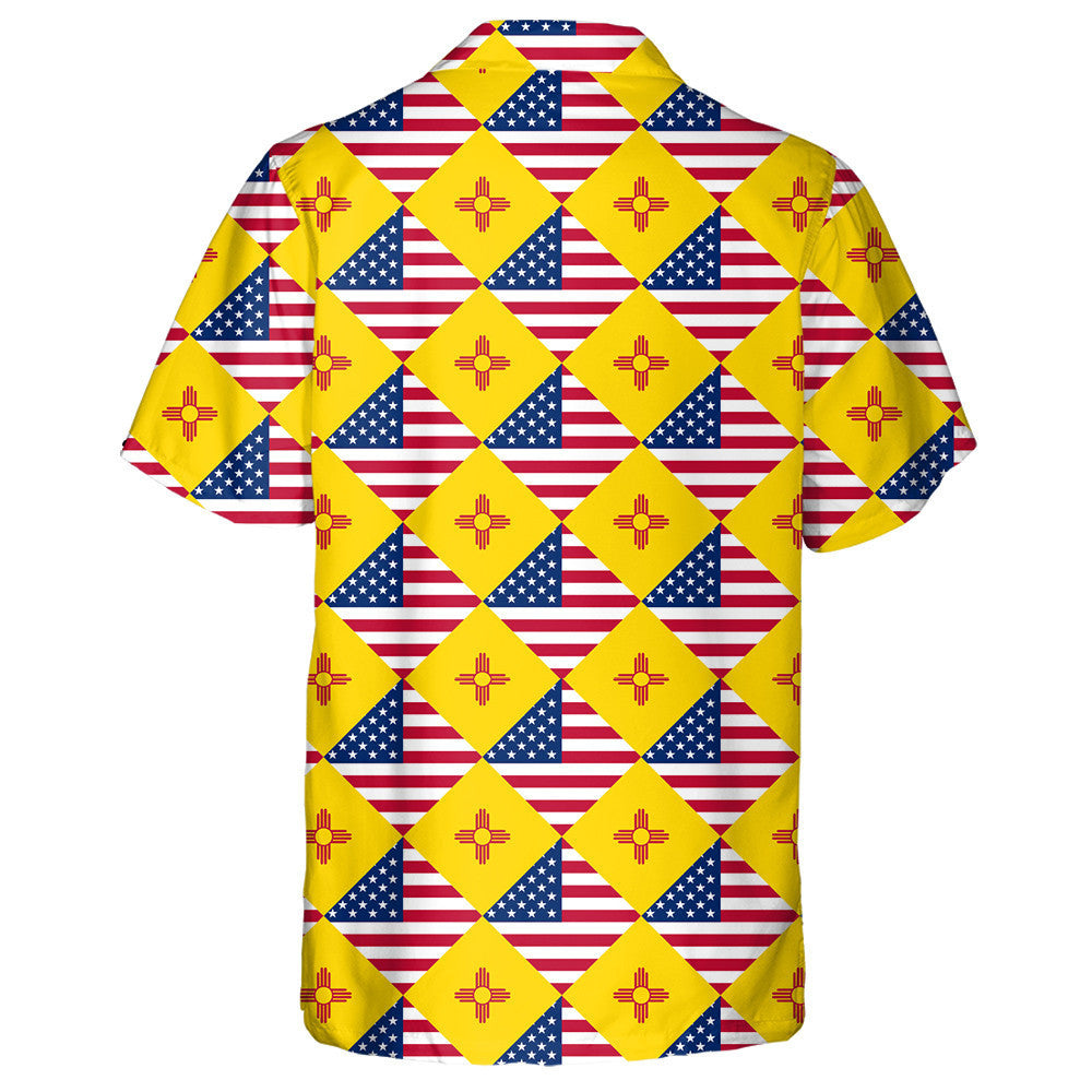 United States And New Mexico Flags Rhombus Pattern Hawaiian Shirt, Hawaiian Shirt Gift, Christmas Gift