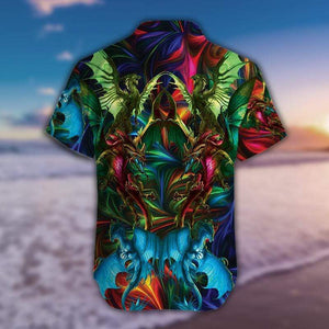 Amazing Colorful Dragon Fight Design Hawaiian Shirt, Hawaiian For Gift