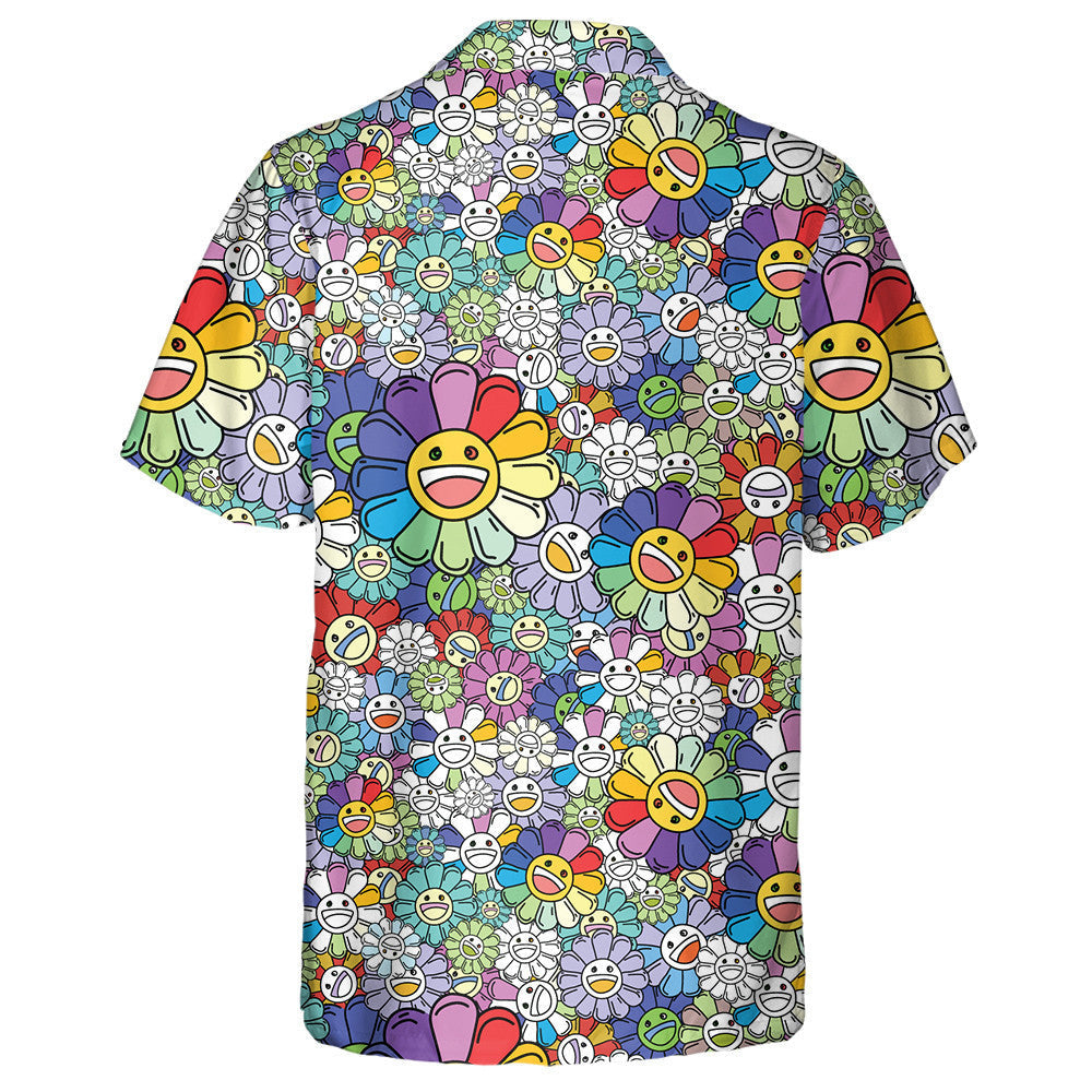 Cute Rainbow Sunflower Smiling Face Cartoon Doodle Style Hawaiian Shirt, Hawaiian Shirt Gift, Christmas Gift
