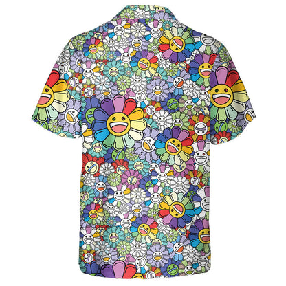 Cute Rainbow Sunflower Smiling Face Cartoon Doodle Style Hawaiian Shirt, Hawaiian Shirt Gift, Christmas Gift
