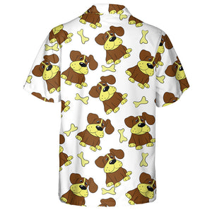 Yellow And Brown Dog With Bone Isolated Background Hawaiian Shirt, Hawaiian Shirt Gift, Christmas Gift