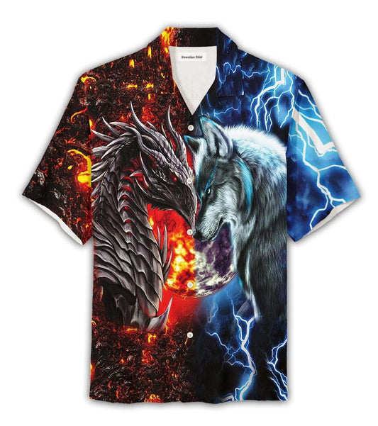 Eternal Feud Dragon And Wolf Background Hawaiian Shirt,Hawaiian Shirt Gift, Christmas Gift