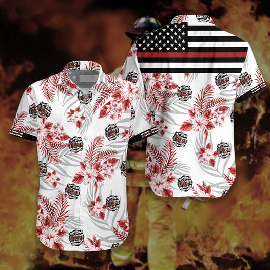 The Red Line Flag Firefighter Proud Theme Design Hawaiian Shirt, Hawaiian Shirt Gift, Christmas Gift