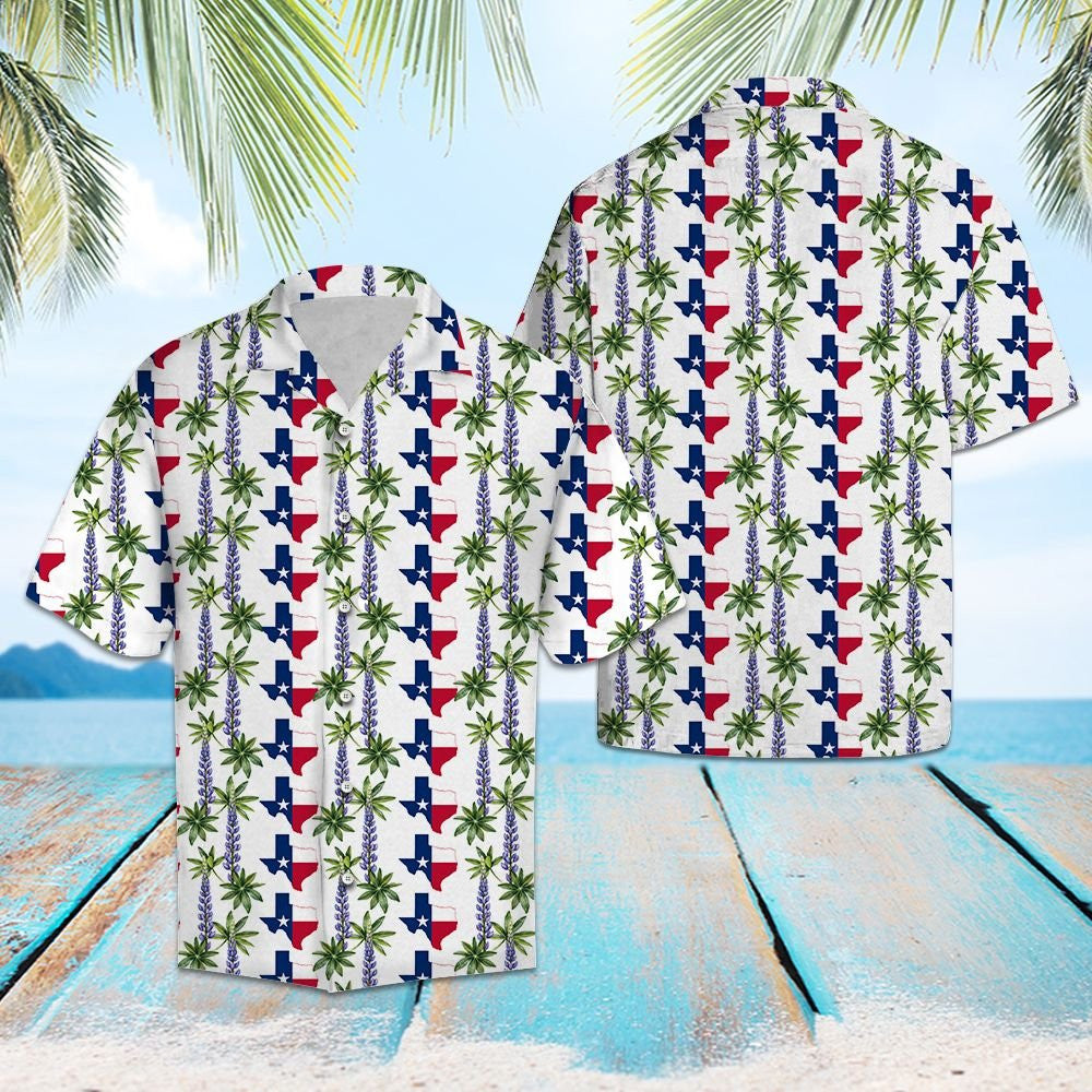 Classic Map Of Texas Flag Bluebonnet And Leaves Pattern Hawaiian Shirt, Hawaiian Shirt Gift, Christmas Gift