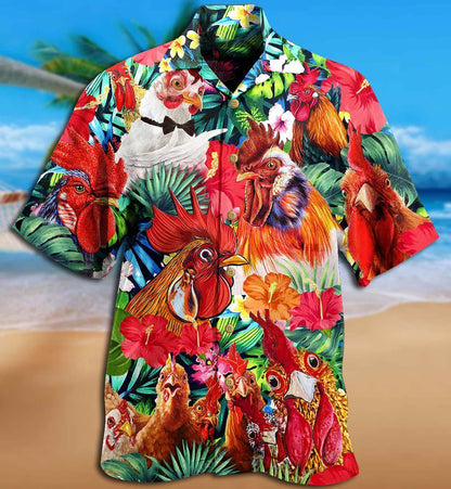 Farm Chicken Loves Summer Tropical Plants Animals Design Hawaiian Shirt, Hawaiian Shirt Gift, Christmas Gift