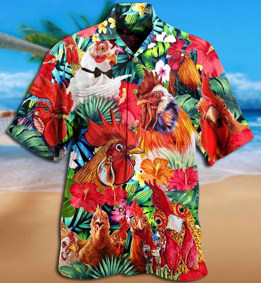 Farm Chicken Loves Summer Tropical Plants Animals Design Hawaiian Shirt, Hawaiian Shirt Gift, Christmas Gift