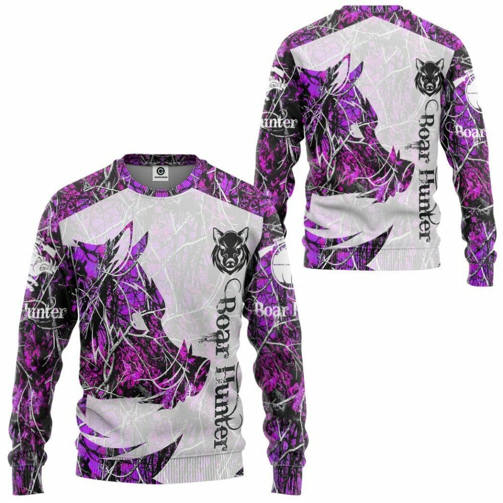 3D Wildschwein Jäger Lila Benutzerdefinierte T-shirt Hoodie Bekleidung