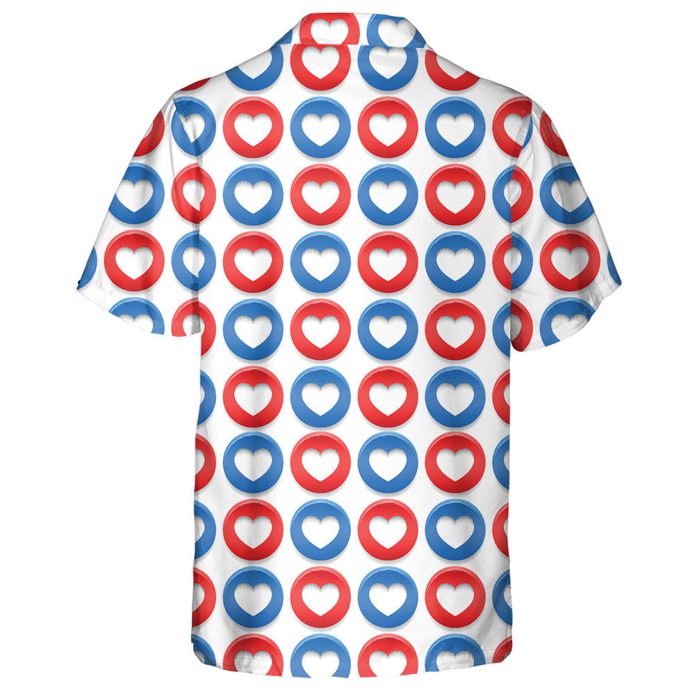 Patterns With Circles And Hearts In The US National Colors Hawaiian Shirt, Hawaiian Shirt Gift, Christmas Gift