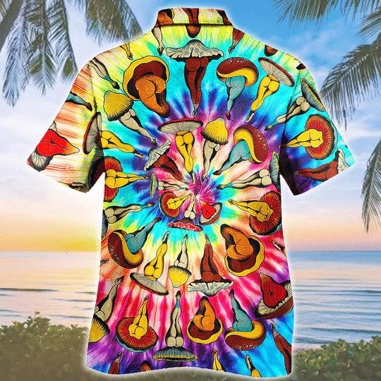 Hippie Tie-Dye Mushroom Pattern Hawaiian Shirt, Hawaiian For Gift