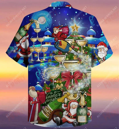 Let'S Cheer Christmas With Champagne Short Hawaiian Shirt Ocean Tropical Shirts Vintage Hawaiian Shirts Hawaiian Shirt Pattern, Hawaiian Shirt Gift, Christmas Gift