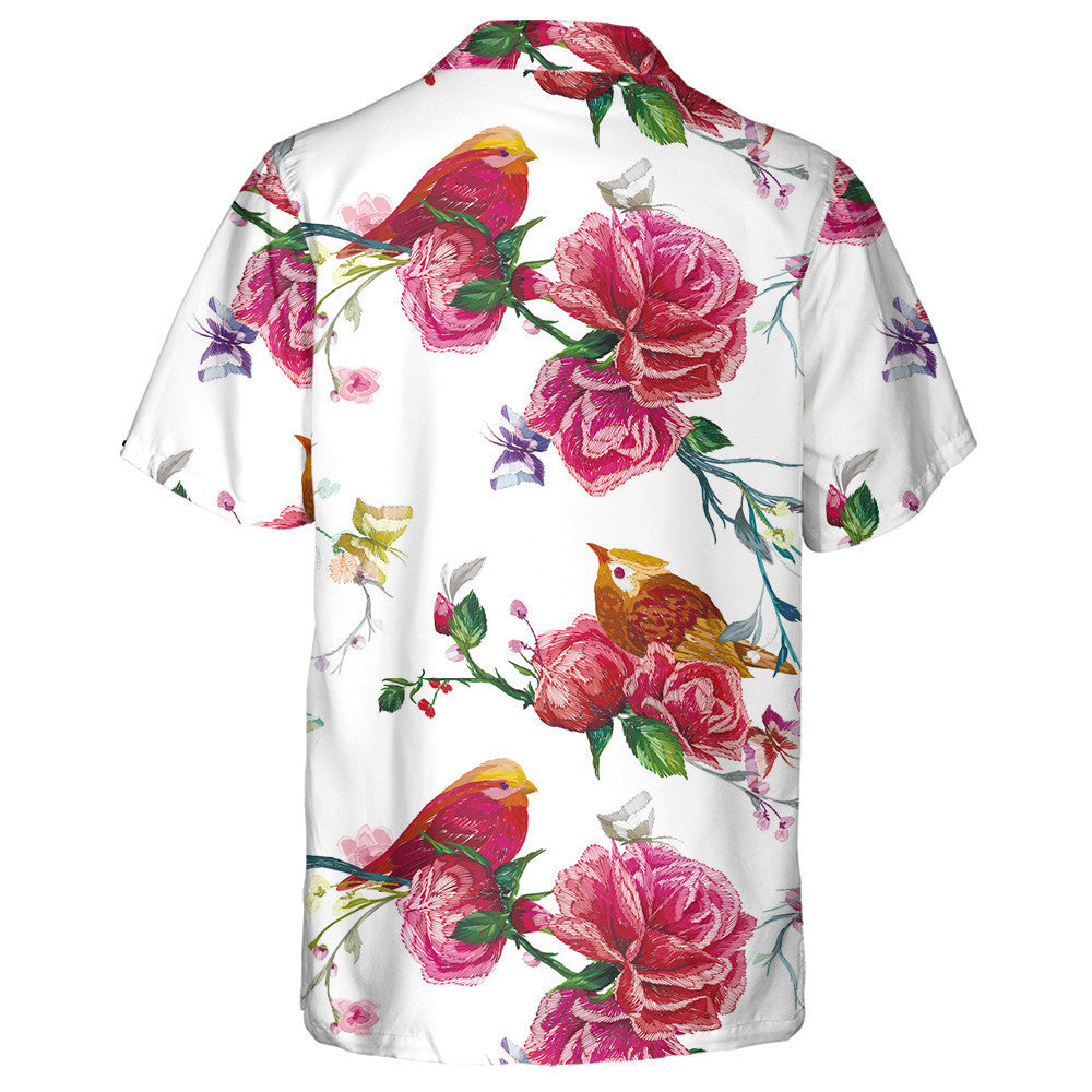 Butterfly And Birds Seeing Beautiful Flowers Hawaiian Shirt, Hawaiian For Gift
