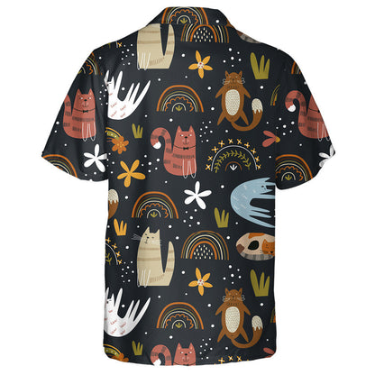 Cute Cats And Flowers Spring Background Hawaiian Shirt,Hawaiian Shirt Gift, Christmas Gift