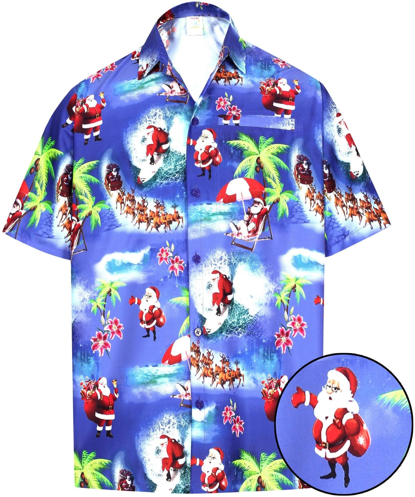 Christmas Santa On Royal Blue Design Hawaiian Shirt, Hawaiian Shirt Gift, Christmas Gift.