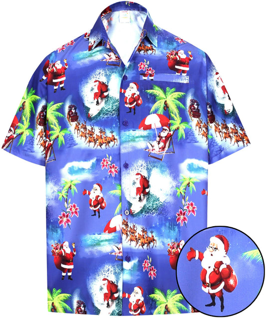 Christmas Santa On Royal Blue Design Hawaiian Shirt, Hawaiian Shirt Gift, Christmas Gift.