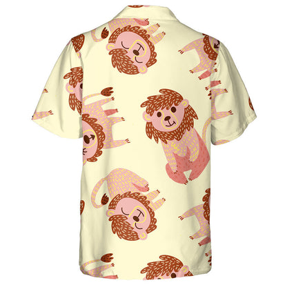 Funny Lion In Different Moments On Yellow Background Hawaiian Shirt, Hawaiian Shirt Gift, Christmas Gift