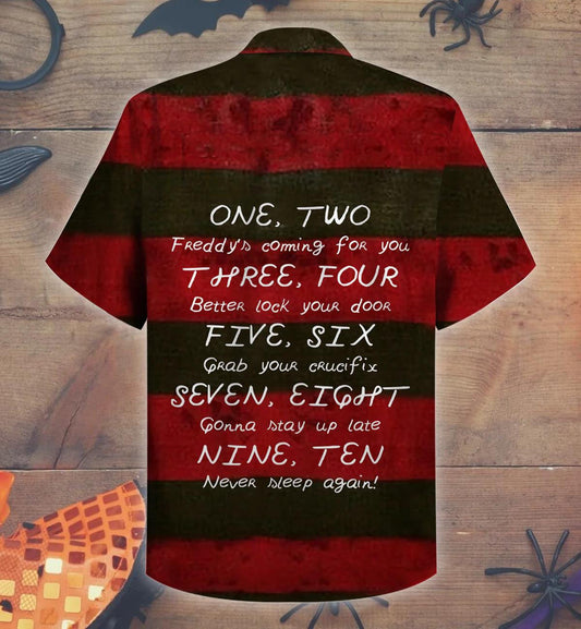 Never Sleep Again Black Red Striped Background Hawaiian Shirt, Hawaiian Shirt Gift, Christmas Gift