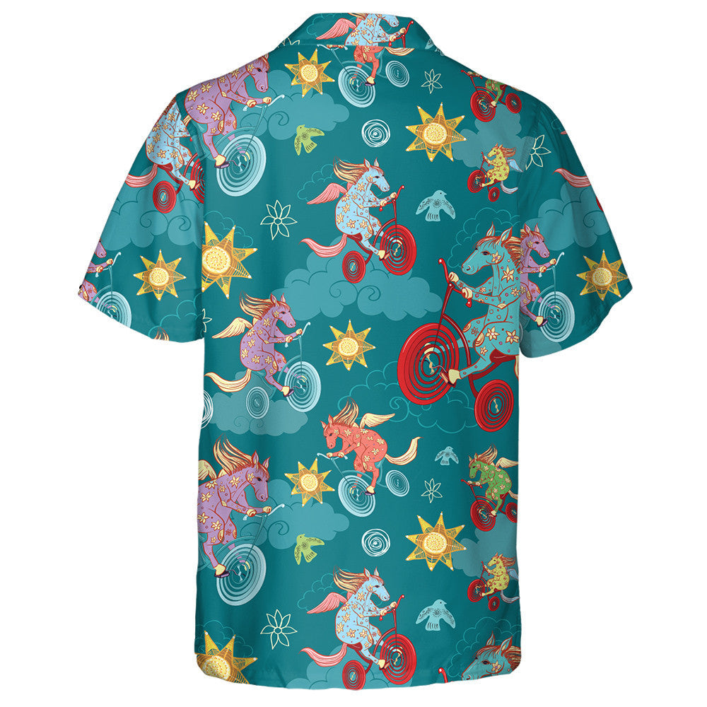 Fantasy Horses Pegasus Rides A Bicycle In The Sky Hawaiian Shirt, Hawaiian Shirt Gift, Christmas Gift