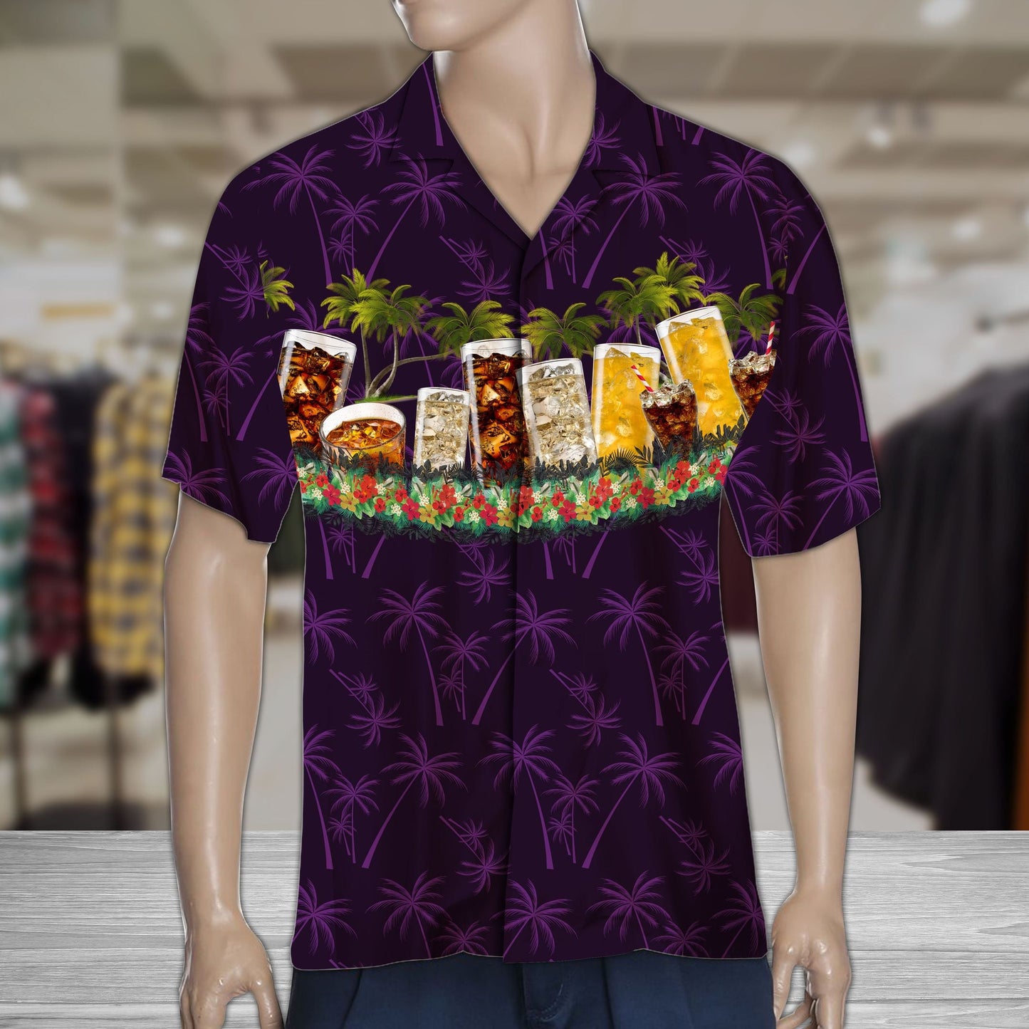 Summer Soda Drinks With Palm Trees Hawaiian Shirt,Hawaiian Shirt Gift, Christmas Gift