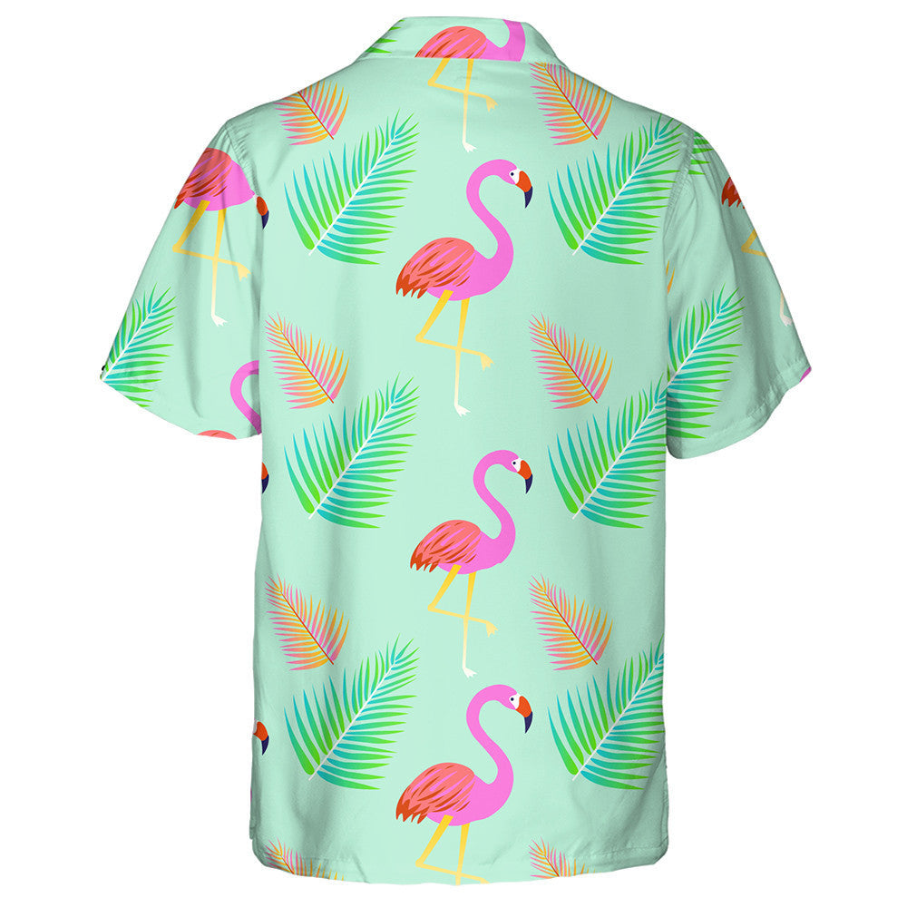 Bright Pink Flamingo Birds And Palm Leaves Hawaiian Shirt, Hawaiian Shirt Gift, Christmas Gift