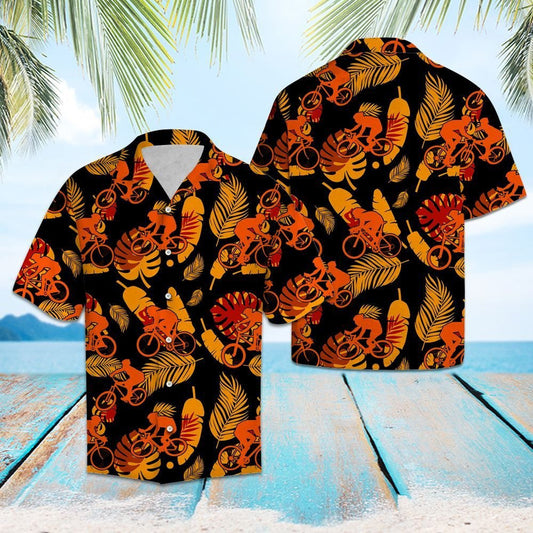 Vintage Biking Orange Flower Pattern Hawaiian Shirt, Hwaiian For Gift
