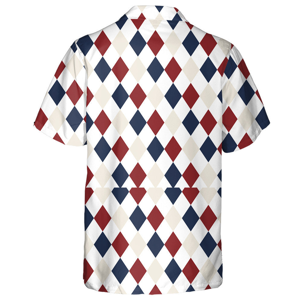 Classic Diamond Repeating Pattern In Red Blue And White Hawaiian Shirt, Hawaiian Shirt Gift, Christmas Gift