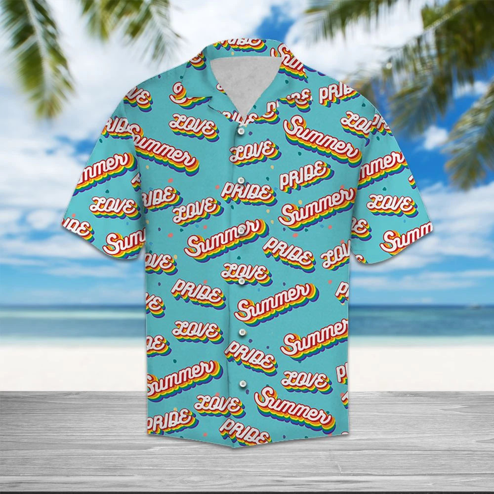 Lgbt Rainbow Shadow Different Text On Blue Pattern Hawaiian Shirt, Hawaiian Shirt Gift, Christmas Gift