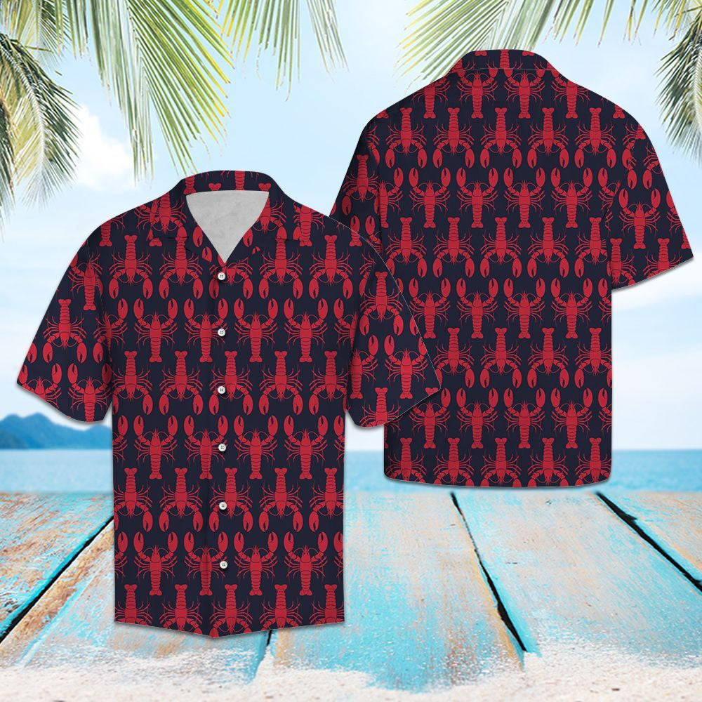 Red Lobster Group In Navy Theme Hawaiian Shirt,Hawaiian Shirt Gift, Christmas Gift