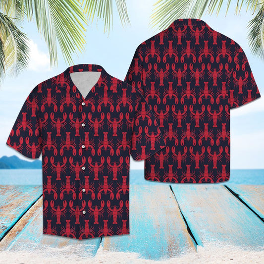 Red Lobster Group In Navy Theme Hawaiian Shirt,Hawaiian Shirt Gift, Christmas Gift