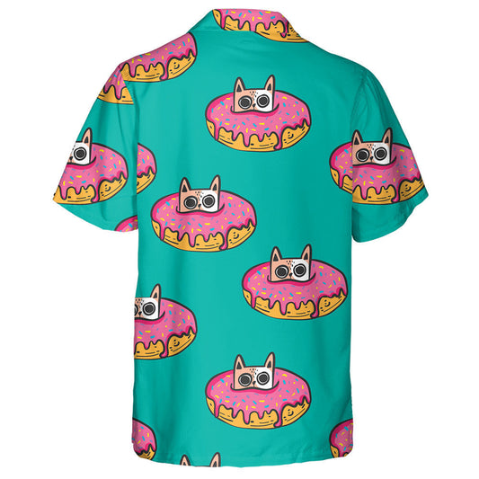 Cute Cat In The Donut On Green Hawaiian Shirt,Hawaiian Shirt Gift, Christmas Gift