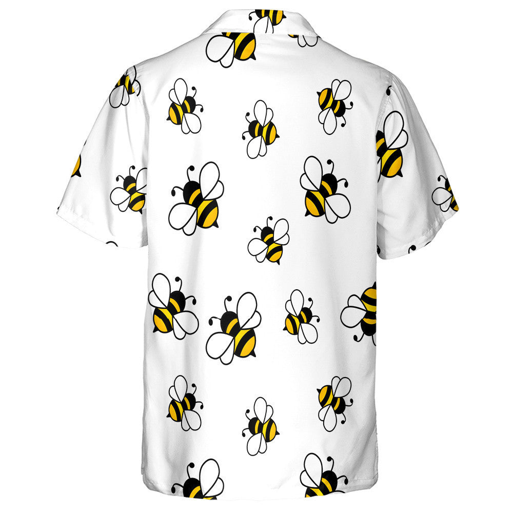 Cartoon Black And Yellow Bees On White Background Hawaiian Shirt, Hawaiian Shirt Gift, Christmas Gift