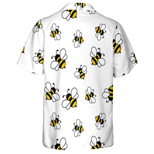 Cartoon Black And Yellow Bees On White Background Hawaiian Shirt, Hawaiian Shirt Gift, Christmas Gift