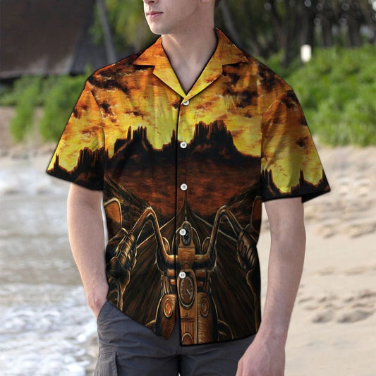 Cool Motor Driver Harley Davidson Sunset Scenery Pattern Hawaiian Shirt, Hawaiian Shirt Gift, Christmas Gift