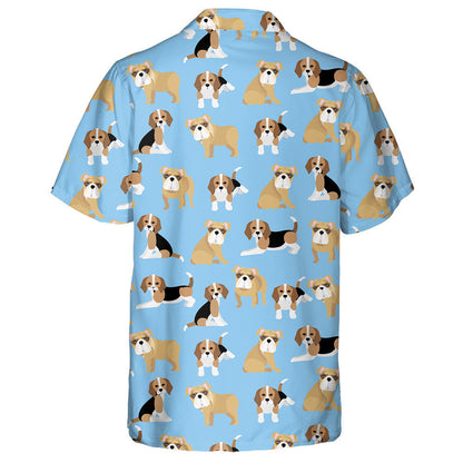 Bulldog And Beagle On Blue Background Hawaiian Shirt, Hawaiian For Gift