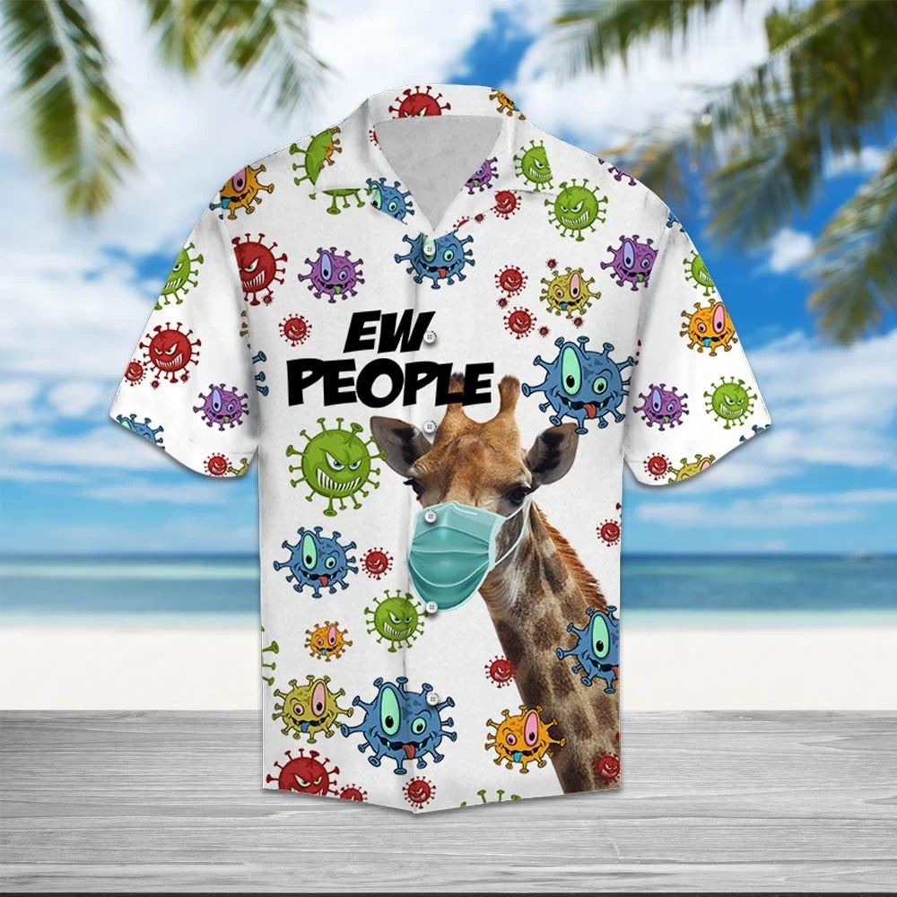 Safari Giraffe With Face Mask Ew People Pattern Hawaiian Shirt, Hawaiian Shirt Gift, Christmas Gift