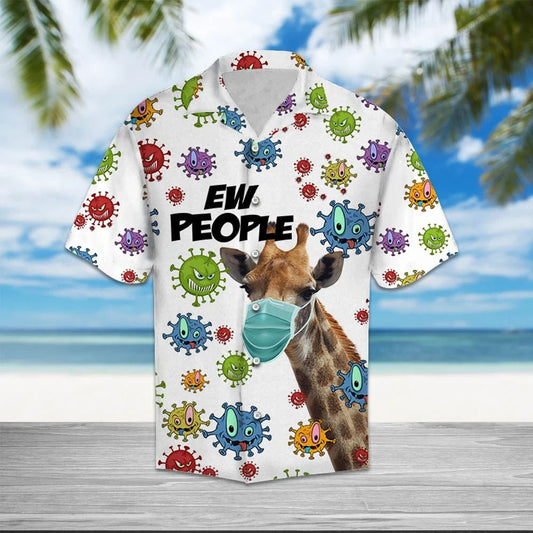 Safari Giraffe With Face Mask Ew People Pattern Hawaiian Shirt, Hawaiian Shirt Gift, Christmas Gift