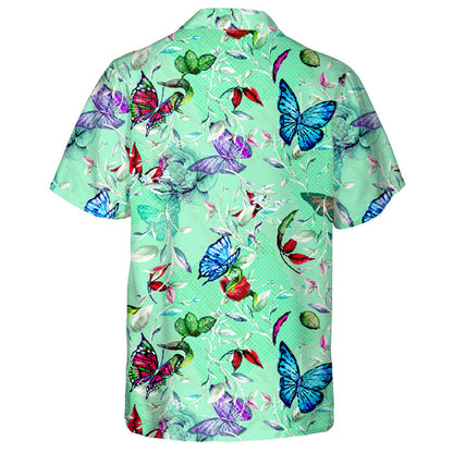 Hand Drawn Peony Flower With Leaf And Butterfly Hawaiian Shirt, Hawaiian Shirt Gift, Christmas Gift