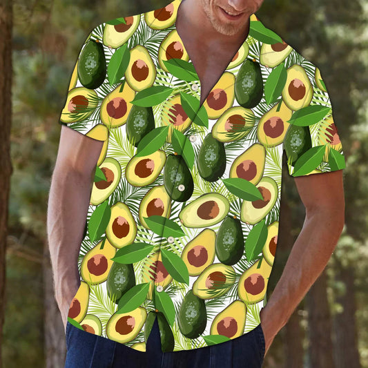 Exotic Avocado Cut In Half With Tropical Leaves Pattern Hawaiian Shirt, Hawaiian Shirt Gift, Christmas Gift