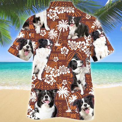 Beautiful Border Collie Dog Red Tribal Pattern Hawaiian Shirt, Hawaiian Shirt Gift, Christmas Gift