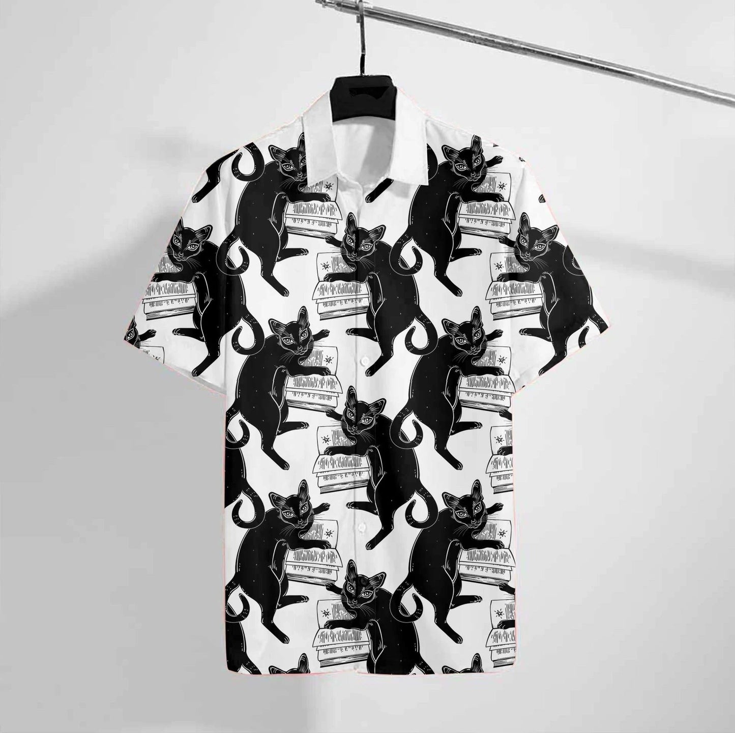 Happy Halloween Spooky Black Cat Loves Book Hawaiian Shirt, Hawaiian Shirt Gift, Christmas Gift