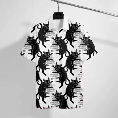 Happy Halloween Spooky Black Cat Loves Book Hawaiian Shirt, Hawaiian Shirt Gift, Christmas Gift