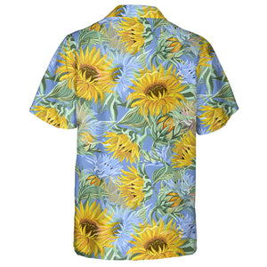 Acrylic Painting Aqua Blue And Yellow Sunflowers Pattern Hawaiian Shirt, Hawaiian Shirt Gift, Christmas Gift