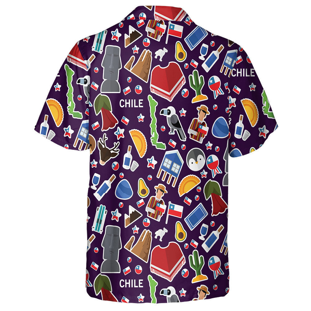 All About Chile Icons Stickers On Dark Background Hawaiian Shirt, Hawaiian Shirt Gift, Christmas Gift